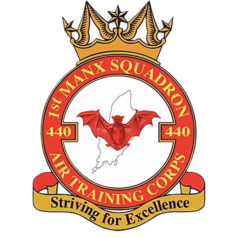440 (1st Manx) Squadron crest: Striving for Excellence