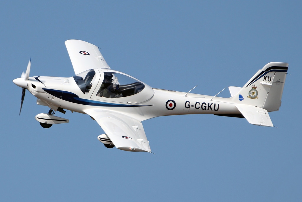 A Grob Tutor training aircraft in flight